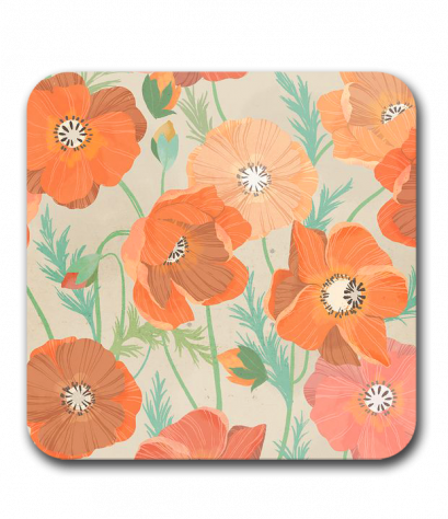 ที่รองแก้วทรงเหลี่ยม Flora poppy MDF Square coaster